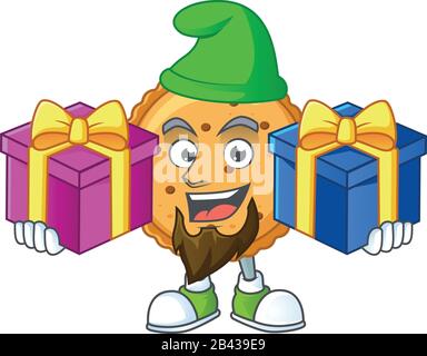 A charming peanut butter cookies cartoon mascot style with two boxes of gifts Stock Vector