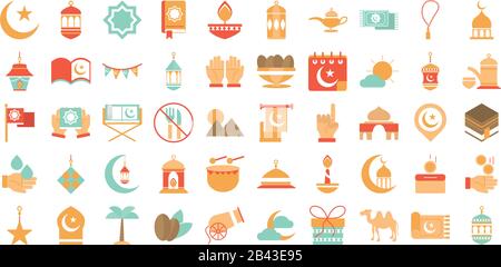 ramadan arabic islamic celebration icon set vector illustration tone color icon Stock Vector