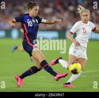 Orlando, Florida, USA. 5th Mar, 2020. United States forward CARLI LLOYD (10) passes the ball during the SheBelieves Cup United States vs England match at Exploria Stadium in Orlando, Fl on March 5, 2020. Credit: Cory Knowlton/ZUMA Wire/Alamy Live News Stock Photo