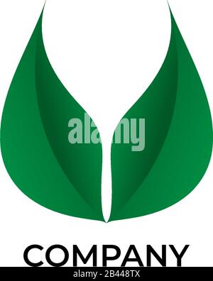 Twin green leaf illustration. Nature logo design template. Save our planet logo concept isolated on white background. Save the earth. Stock Vector