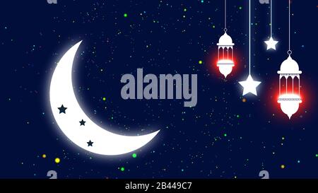 Eid Mubarak islamic design crescent moon and arabic calligraphy Stock ...