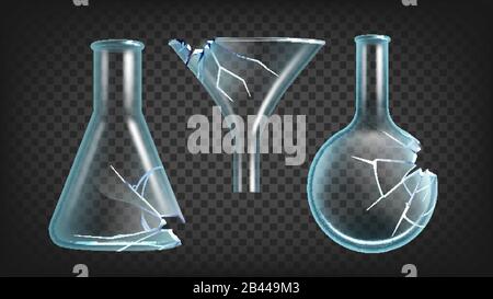 Broken Laboratory Flasks And Funnel Set Vector Stock Vector