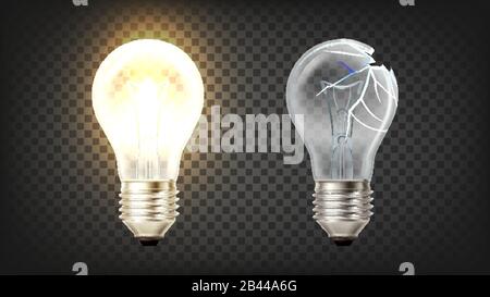 Glowing And Broken Incandescent Light Bulb Vector Stock Vector