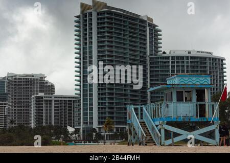 Florida miami dog friendly beach life guard hut. Stock Photo