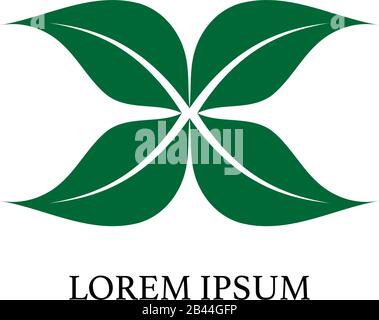 Letter x illustrated with green leaf shape. Logo Design template. Nature logo concept isolated on white background. Save the earth, save our planet. Stock Vector
