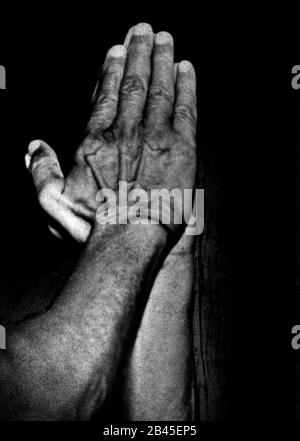 Mahatma Gandhi with folded hands namaste, India, Asia, 1930s, old vintage 1900s picture Stock Photo