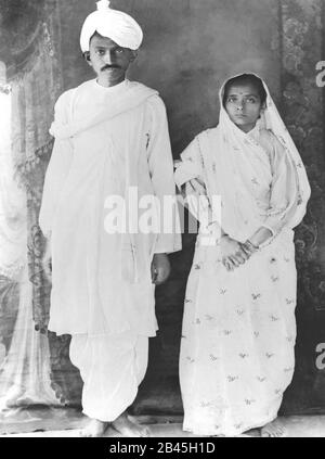 Mahatma Gandhi and wife Kasturba Gandhi just come from South Africa to India, 1915, old vintage 1900s picture Stock Photo