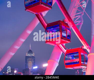 Central plaza, and the observation wheel,  Hong Kong, China. Stock Photo