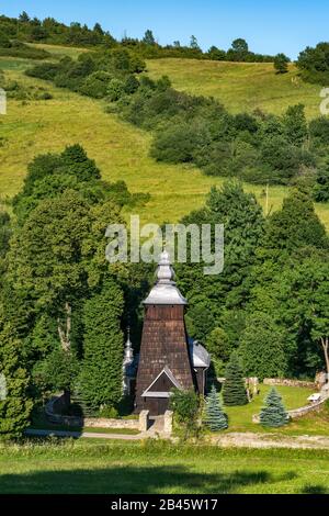 Nativity Church, 18th century, Roman Catholic, former Greek Catholic, wooden church in village of Chyrowa, near Dukla, Malopolska, Poland Stock Photo