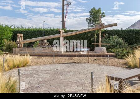 Morales de Toro / Zamora, Spain - 28 Sep. 2014: Wine production in the old days, machines from old fashioned wine production in Spain, Machines on ins Stock Photo