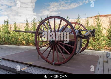 Morales de Toro / Zamora, Spain - 28 Sep. 2014: Wine production in the old days, machines from old fashioned wine production in Spain, Machines on ins Stock Photo