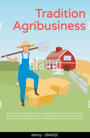 Traditional agribusiness brochure template. Hay harvesting. Flyer, booklet, leaflet concept with flat illustrations. Vector page layout for magazine Stock Vector