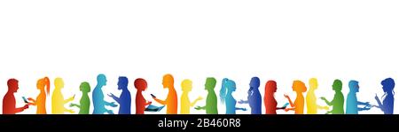 Community. Crowd talking. Association or meeting organization. Large group of people talking. Partnership concept. Formation. Unity. Cooperation Stock Photo