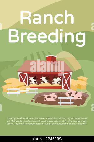 Ranch breeding brochure template. Livestock and cattle farming. Flyer, booklet, leaflet concept with flat illustrations. Vector page layout for Stock Vector
