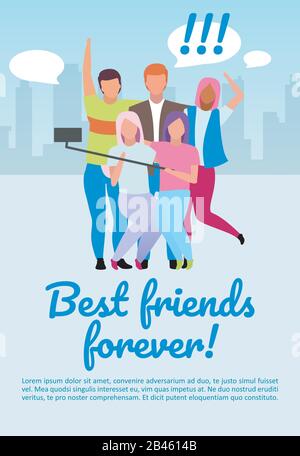Friends pastime brochure template. Best friends forever lettering. International camp, student exchange program. Flyer, booklet, leaflet concept with Stock Vector