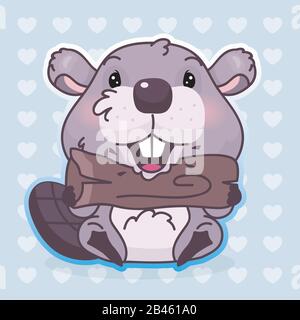 Cute beavers kawaii cartoon characters icons set. Adorable, happy and funny  animal in different poses, emotions isolated sticker, patch. Anime baby  Stock Vector Image & Art - Alamy