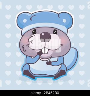 Cute beavers kawaii cartoon characters icons set. Adorable, happy and funny  animal in different poses, emotions isolated sticker, patch. Anime baby  Stock Vector Image & Art - Alamy