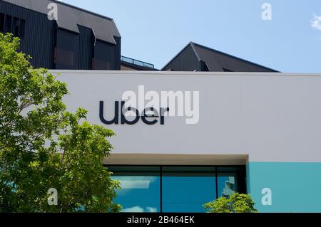 Brisbane, QLD, Australia - 29th January 2020 : Uber sign in Brisbane, Australia. Uber offers services that include peer-to-peer ridesharing, ride serv