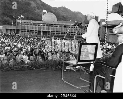 Jawaharlal Nehru, opening of BARC Atomic Reactor, Bombay, Mumbai, Maharashtra, India, Asia, 16th January 1961, old vintage 1900s picture Stock Photo