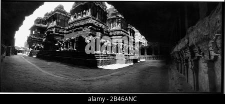 Cave 16 of the Kailasanatha Temple, Kailash Temple, UNESCO World Heritage Site, Ellora, Aurangabad, Maharashtra, India, Asia, 1977, old vintage 1900s picture Stock Photo