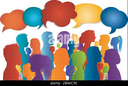 Dialogue group of many multiethnic and multicultural people. Crowd ...