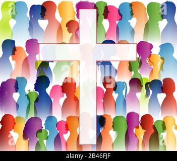 Christian church with group of people. Silhouette Christian people at ...