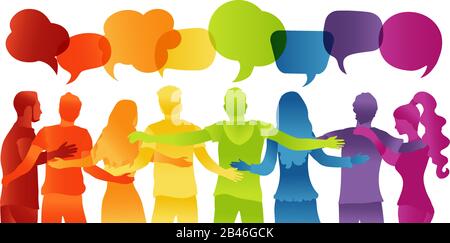 Dialogue and friendship silhouette group of multiethnic people of ...
