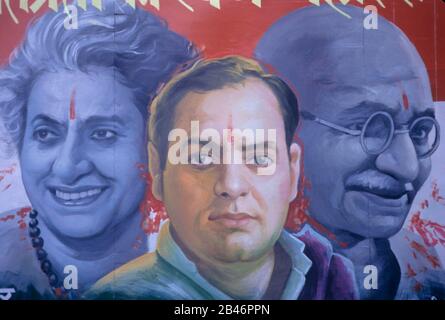 Indian political leaders ; Mahatma Gandhi ; Indira Gandhi ; Rajiv Gandhi ; portrait ;  India ; Asia Stock Photo