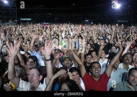 Crowd cheering English musicians singers Mick Jagger and Keith Richards of Rolling Stones at show in bombay mumbai maharashtra india asia Stock Photo