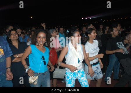 Crowd cheering English musicians singers Mick Jagger and Keith Richards of Rolling Stones at show in bombay mumbai maharashtra india asia Stock Photo