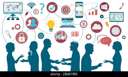 Sharing ideas and technology for the future.Connection and exchange of ideas - data or questions.Communication and network between people.Mind Map Stock Vector
