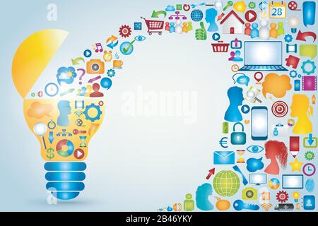 Social media communication.Online sharing. Discussion group people or friends exchanging information and ideas. Social network connection. Communicate Stock Vector