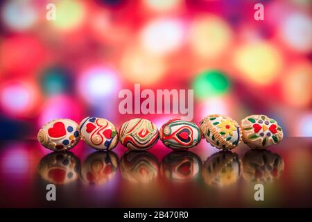 Easter eggs on colorful background Stock Photo