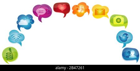 Concept social media isolated application icons. Community. Global networking. Digital information. App Symbols Speech bubble Stock Photo