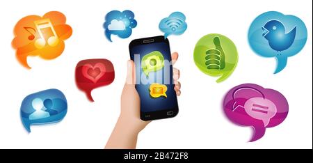 Concept social media isolated application icons.App Symbols Digital interface.Global networking.Community. Share information. Multimedia Speech bubble Stock Photo