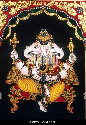 Lord Ganesh with two heads, glass painting, tanjore at tamil nadu India, Asia Stock Photo