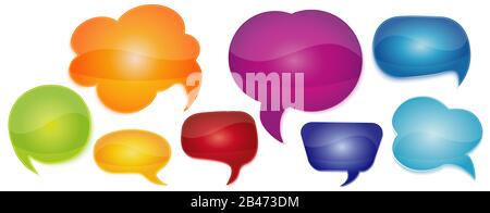 Speech bubble empty isolated rainbow colors. Communicate and talk. Social network communication. Comic. Speaking. Dialogue and discussion. Cloud.Speak Stock Photo