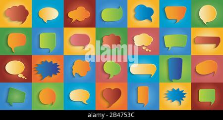 Collection modern vector clouds isolated. Set speech bubbles empty.Paper chat cartoon bubbles shape and word box for entering text message.Dialogue Stock Vector