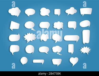Paper chat cartoon bubbles shape and word box for entering text message.Set speech bubbles empty.Dialogue and communication bubble.Empty balloon.Cloud Stock Vector
