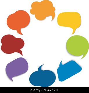 Colored speech bubble.Community. Sharing ideas and thoughts between multiethnic and multicultural peoples.Social network.Cloud.Diverse cultures.Speak Stock Vector