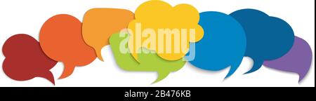 Colored speech bubble.Sharing ideas and thoughts between multiethnic and multicultural peoples.Community.Social network.Cloud.Friendship.Dialogue.Talk Stock Vector