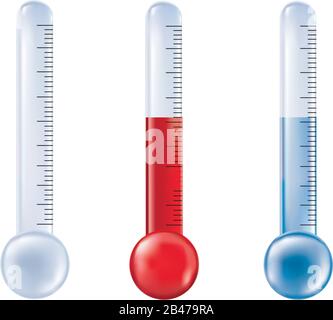 3d illustration. Temperature measurement isolated thermometer. Weather forecast - meteorology - climate Stock Vector