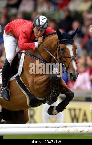 Sergio Alvarez Moya (ESP) riding Le Reve du Nabab, World Equestrian Games, Aachen, August 2006, Showjumping Speed and Handiness class Stock Photo