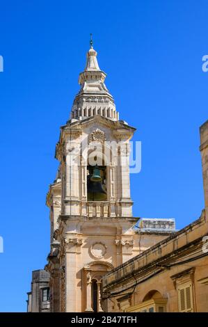 Church Bell Tower of the Parish Church of Stella Maris  in the town of Sliema,Malta. Stock Photo