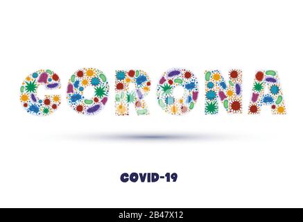vector or illustration of a collection of viruses with many shape and colors that make up the word corona Stock Vector