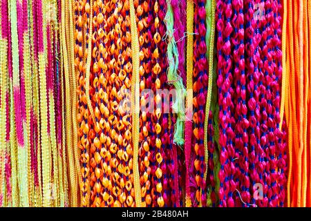 Indian colorful laces closeup -  multicoloured abstract background Stock Photo