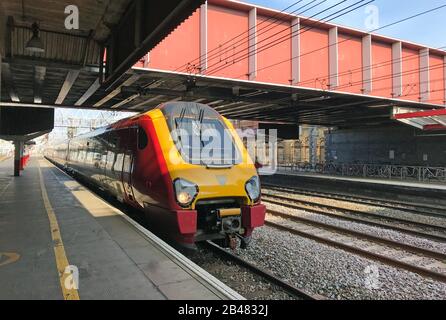 An Avanti West Coast train at Crewe Station. Stock Photo