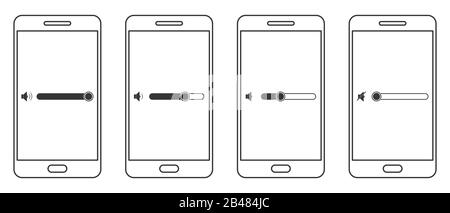 Set of Phone icons with symbols of different sound levels in flat linear style. Phone outline icon isolated. Vector illustration. Stock Vector