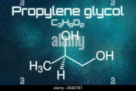 Chemical formula of Propylene glycol on a futuristic background Stock Photo