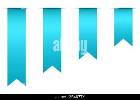 Set of blank ribbons on white background. Blue labels or banners isolated. Bookmarks or stickers. Vector illustration. Stock Vector